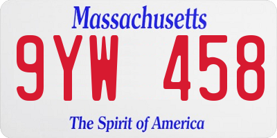 MA license plate 9YW458