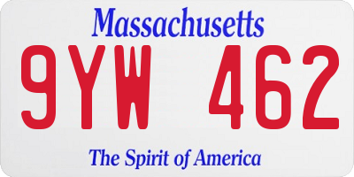 MA license plate 9YW462