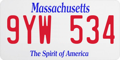 MA license plate 9YW534