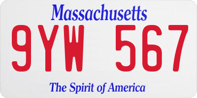 MA license plate 9YW567