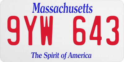 MA license plate 9YW643