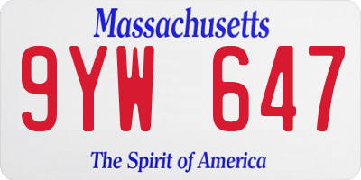MA license plate 9YW647