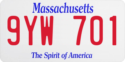 MA license plate 9YW701