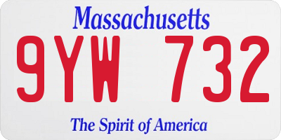 MA license plate 9YW732