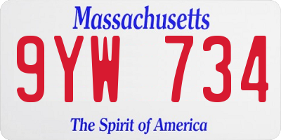 MA license plate 9YW734