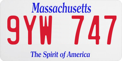 MA license plate 9YW747