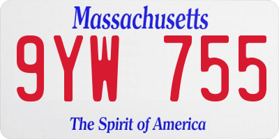 MA license plate 9YW755