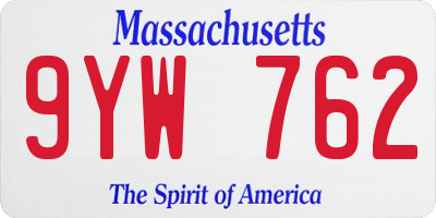 MA license plate 9YW762