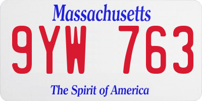 MA license plate 9YW763