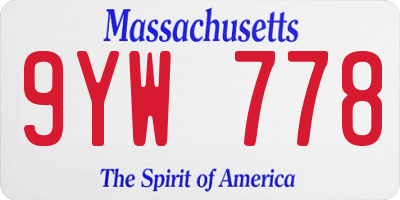 MA license plate 9YW778