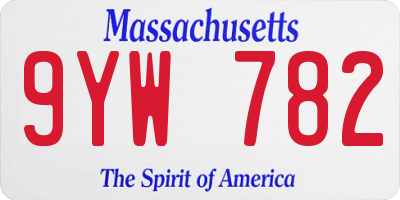 MA license plate 9YW782