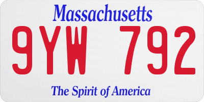 MA license plate 9YW792