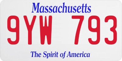 MA license plate 9YW793