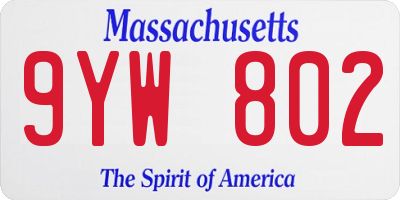 MA license plate 9YW802