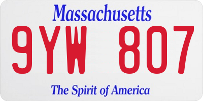 MA license plate 9YW807