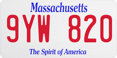 MA license plate 9YW820