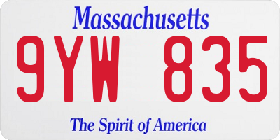 MA license plate 9YW835
