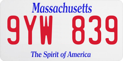 MA license plate 9YW839