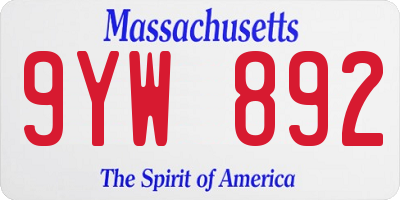 MA license plate 9YW892