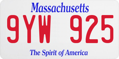 MA license plate 9YW925