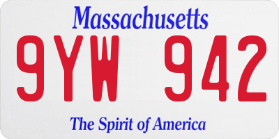 MA license plate 9YW942