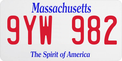 MA license plate 9YW982