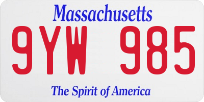MA license plate 9YW985