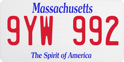 MA license plate 9YW992