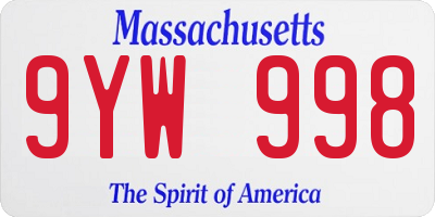 MA license plate 9YW998