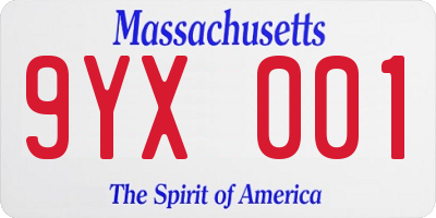 MA license plate 9YX001