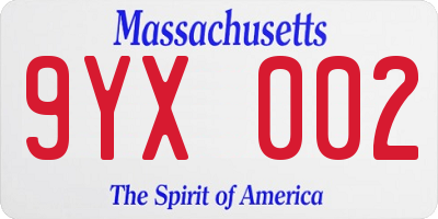 MA license plate 9YX002