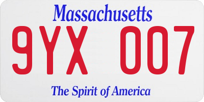 MA license plate 9YX007
