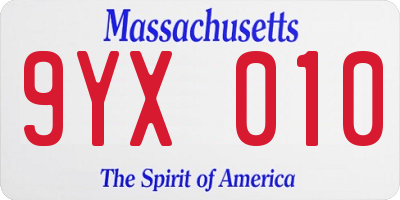 MA license plate 9YX010