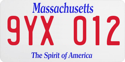 MA license plate 9YX012