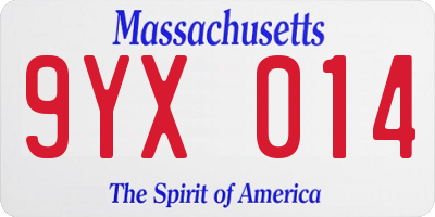 MA license plate 9YX014