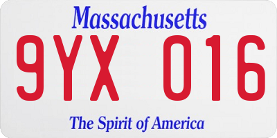 MA license plate 9YX016