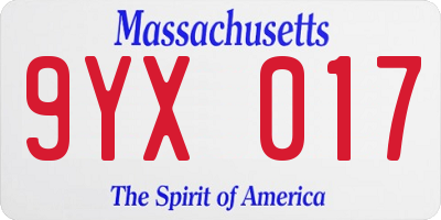 MA license plate 9YX017