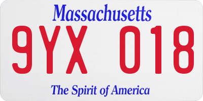 MA license plate 9YX018