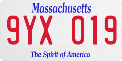 MA license plate 9YX019