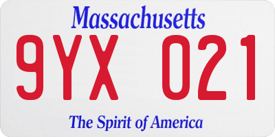 MA license plate 9YX021