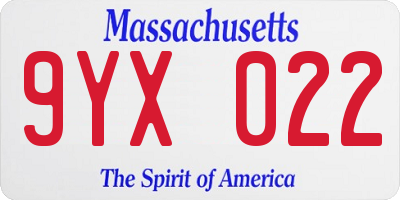 MA license plate 9YX022