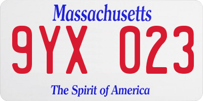MA license plate 9YX023