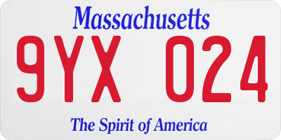 MA license plate 9YX024