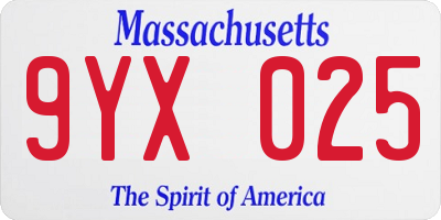 MA license plate 9YX025