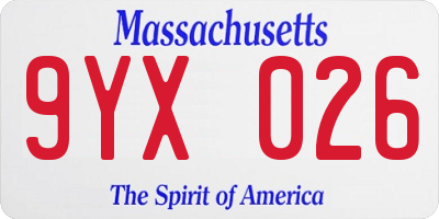 MA license plate 9YX026