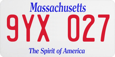 MA license plate 9YX027