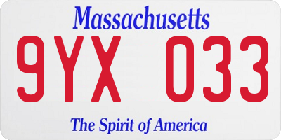 MA license plate 9YX033