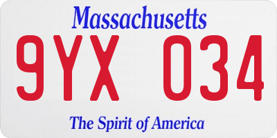 MA license plate 9YX034