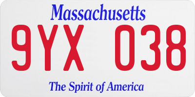 MA license plate 9YX038