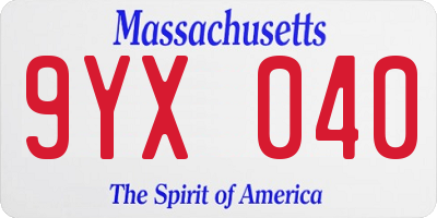 MA license plate 9YX040